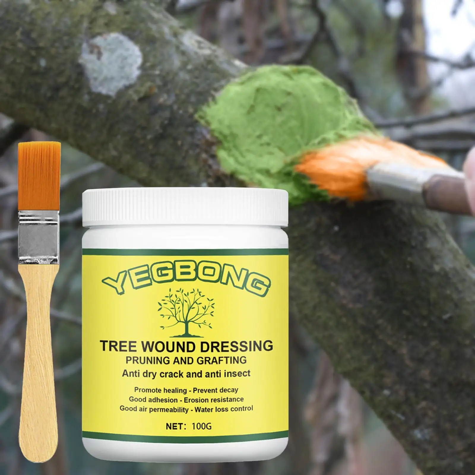 Tree Pruning Sealer with Brush for Grafting Wound Dressing Fruit Trees Bonsai Shrub Cut Paste Rain Proof Plant Repair Cream