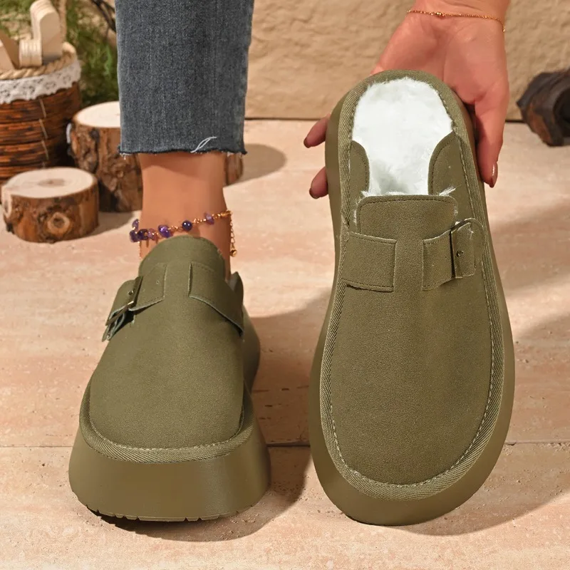 

2025 Autumn Slides Women Retro Mules Luxury Faux Suede Platform Shoes Females Casual Flatform Shoes Fashion Platform Slippers