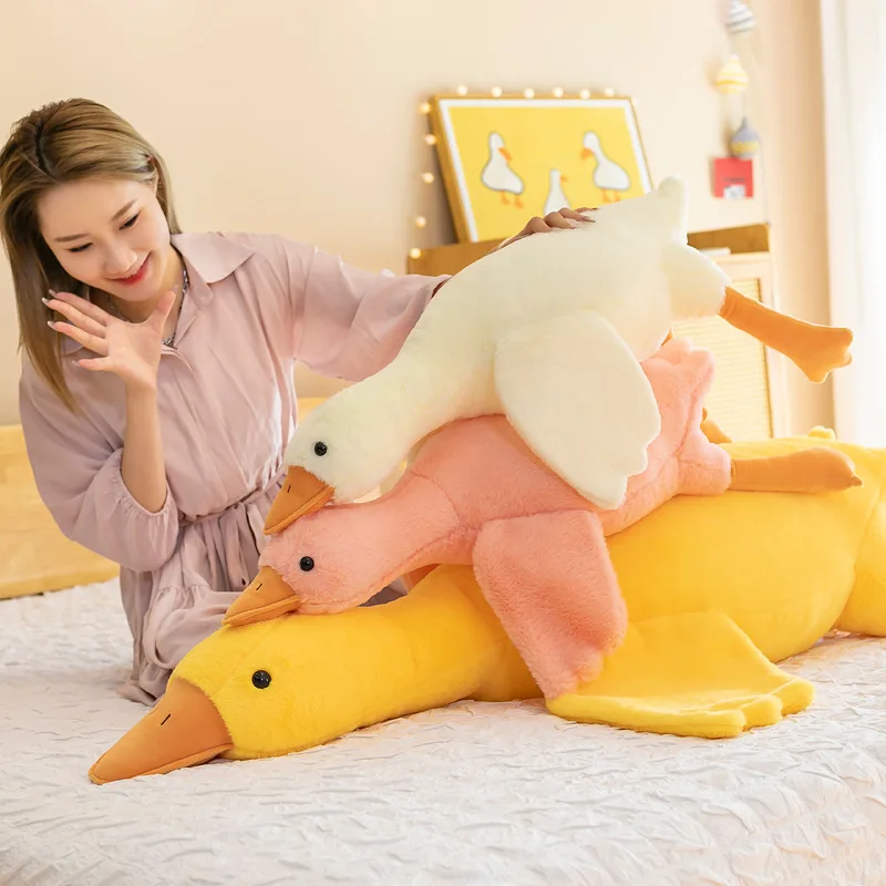 90-190cm Giant Duck Plush Toys Fluffy Sleep Pillow Case Unstuffed Swan Skins Goose Soft Dolls Floor Mat No Filling DIY Cover