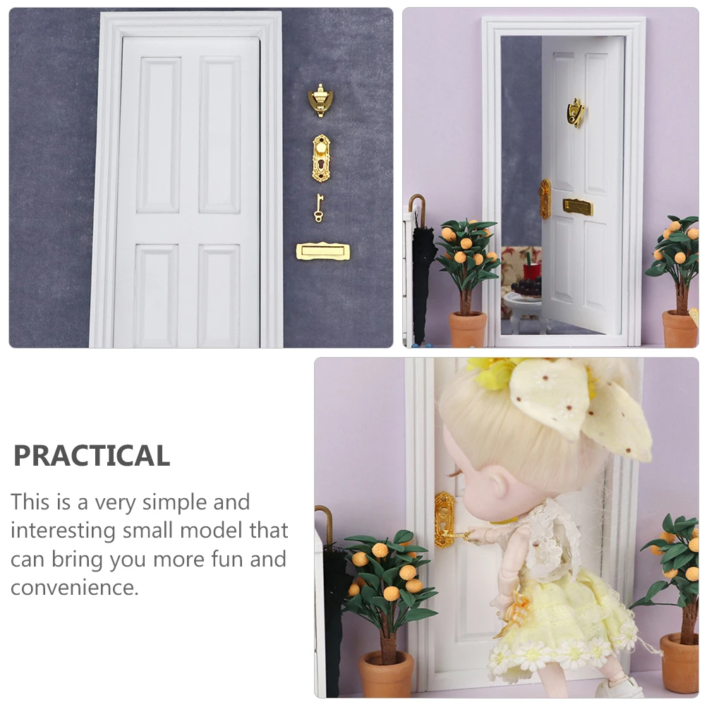 1pc mini móveis porta de quatro painéis modelo de madeira casa decoração bolso branco adorno madeira em miniatura para fada