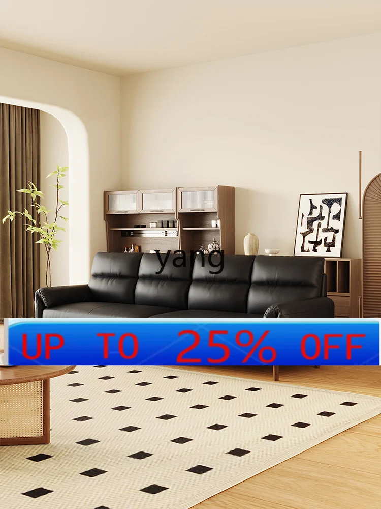 LMM small apartment living room leather sofa first layer cowhide three-person simple office sofa