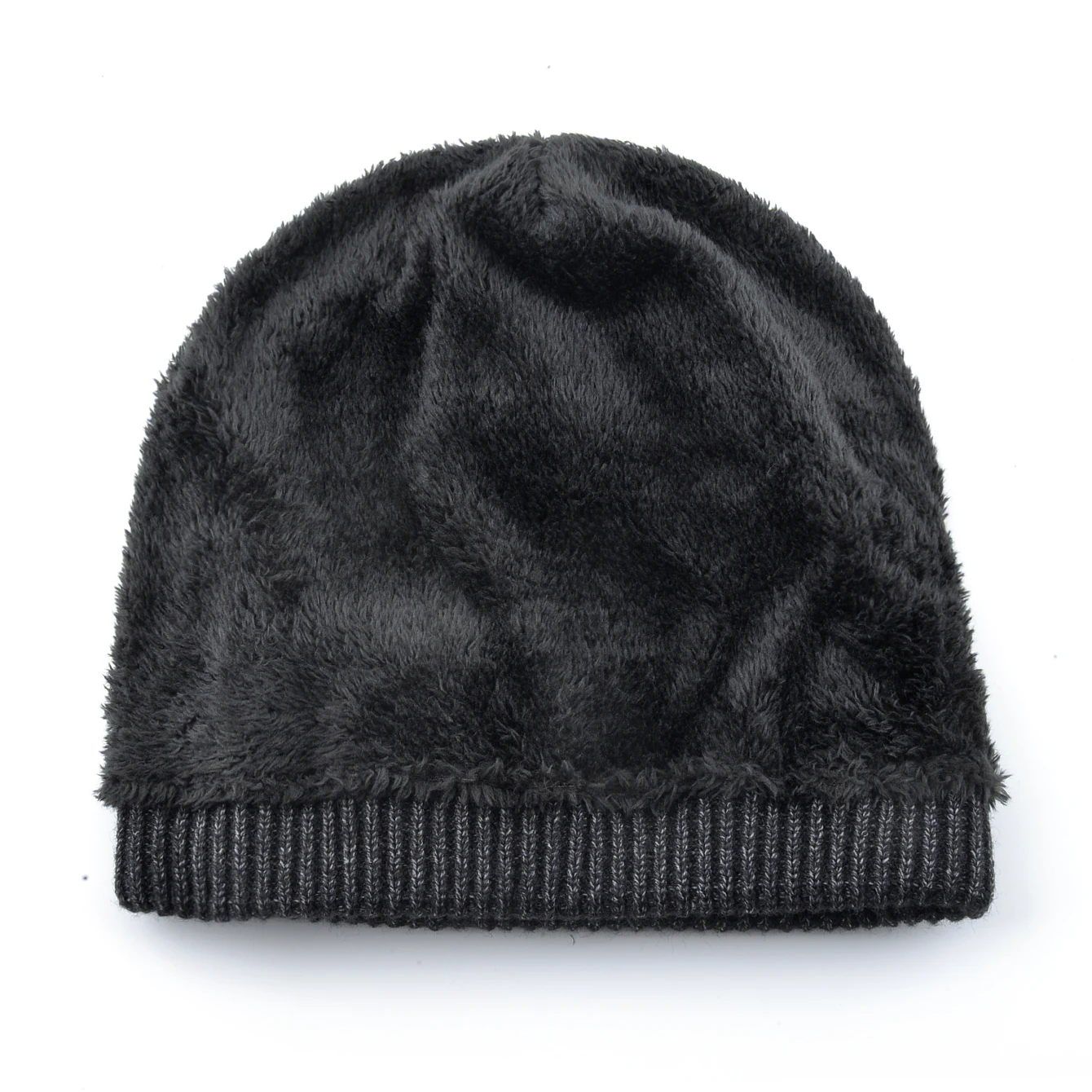 Winter Knitted Beanie Knitting Solid Color Beanie Men\'s Thick Hats Outdoor Warm Ski Beanies For Men  Double Layers With Velvet