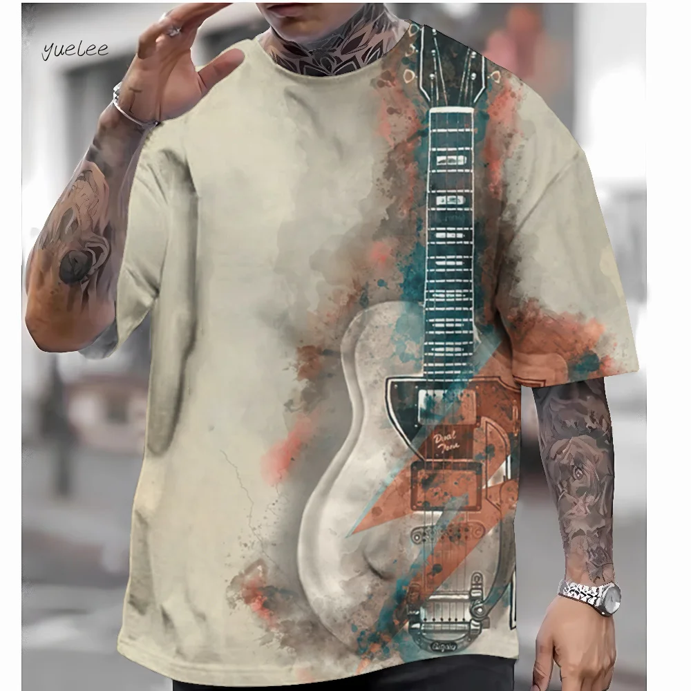

Guitar 3D Printed T-Shirt for Men Summer Tops Men's Short Sleeve T-Shirts Graphic T-Shirts Casual Loose Fashion Men's Clothing