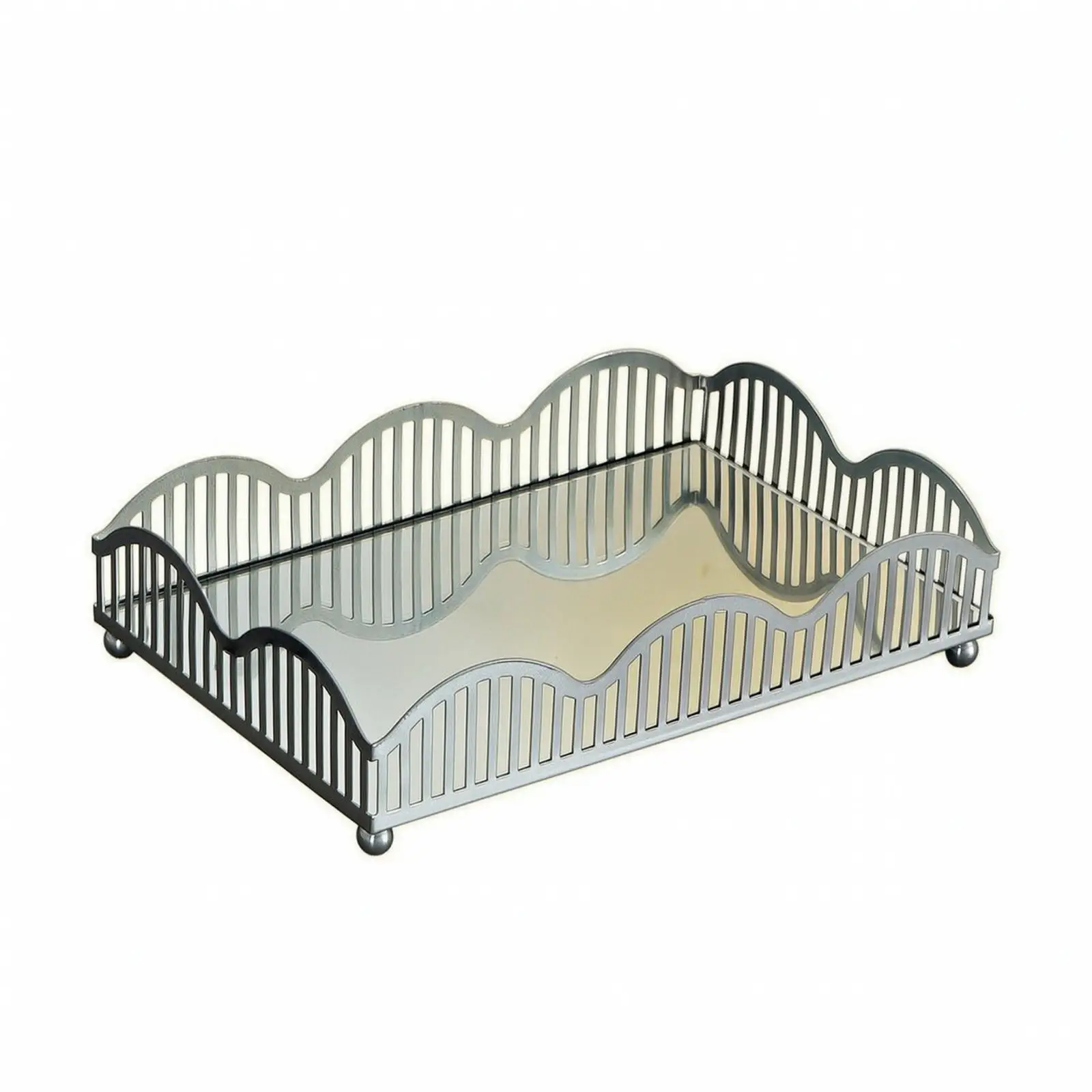 Mirrored Vanity Tray Open-Top Iron and Glass Tray Small for Dresser, Coffee Table, Countertop
