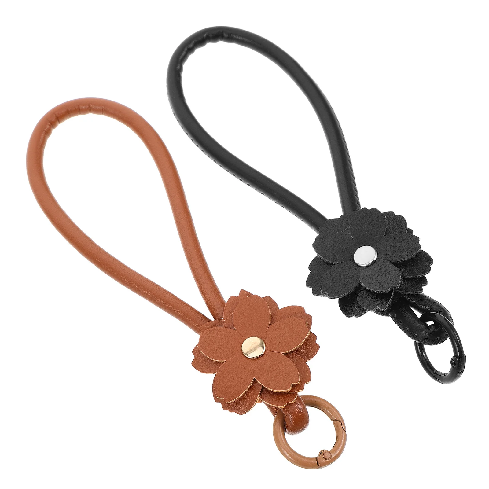 2Pcs Fashion PU Flower Keychain Candy Color Wristlet Lanyard Rope Fake Keyring Charm for Bags Phone Purse Chain