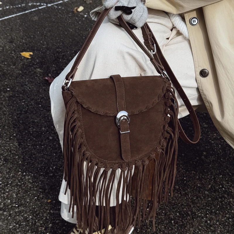 Torebki damskie w stylu vintage z imitacji zamszu, małe torebki crossbody z długim frędzlem, torebki na ramię, torebki do ręki na telefony, codzienne torebki crossbody.