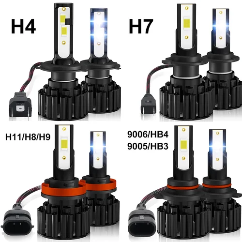 Imagen 2 del producto Faro delantero LED para coche, Bombilla H7 de 20000LM, 3570 CSP, H4, 6000K, HB3, HB4, 9005, 9006, H8, H11, H9, 12V, 3000K, blanco, azul, 50W