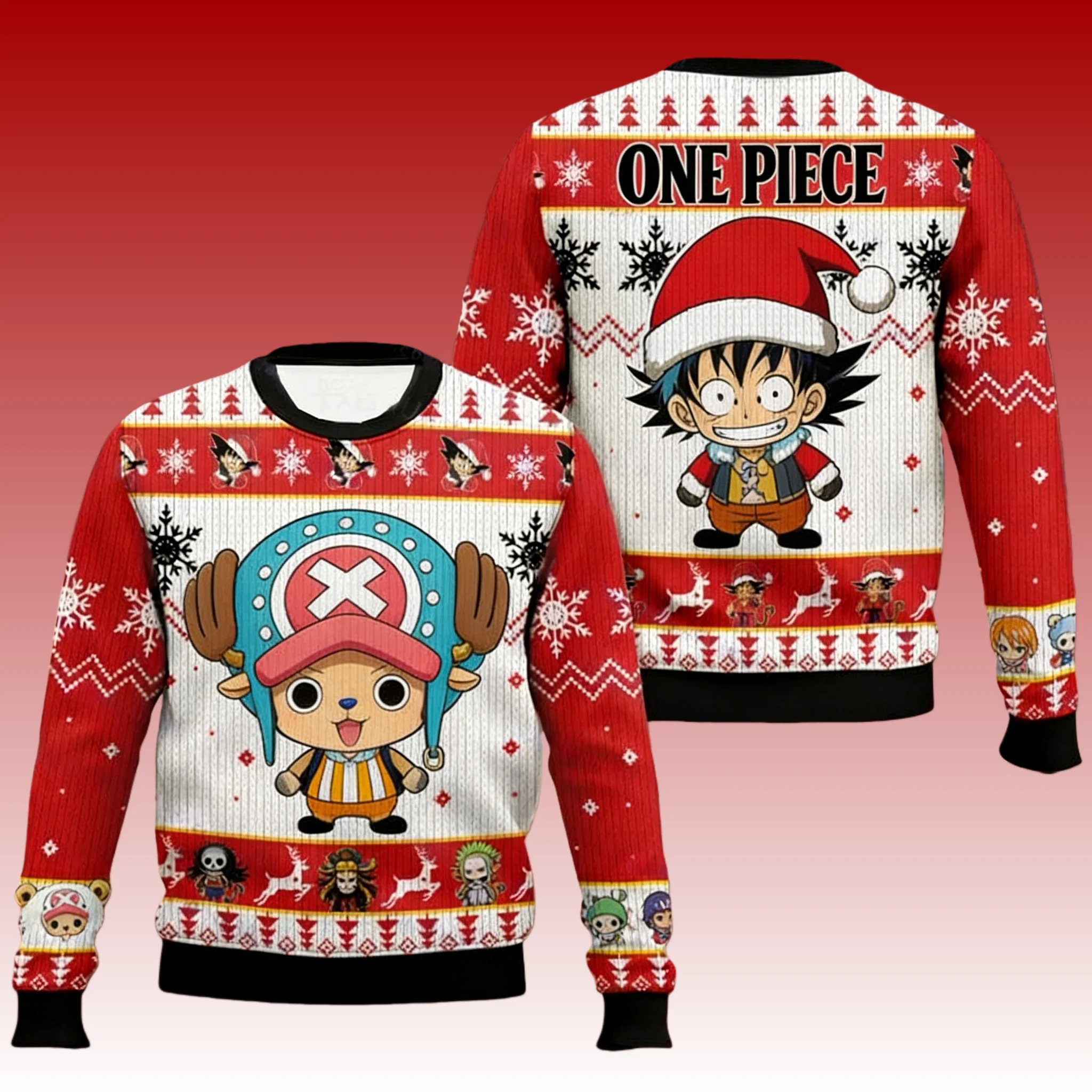 

2526 New Ugly Sweater Hoodie Bandai Anime One Piece Luffy and Monchi Quick-drying Sports Jersey Christmas Family Men's Wear