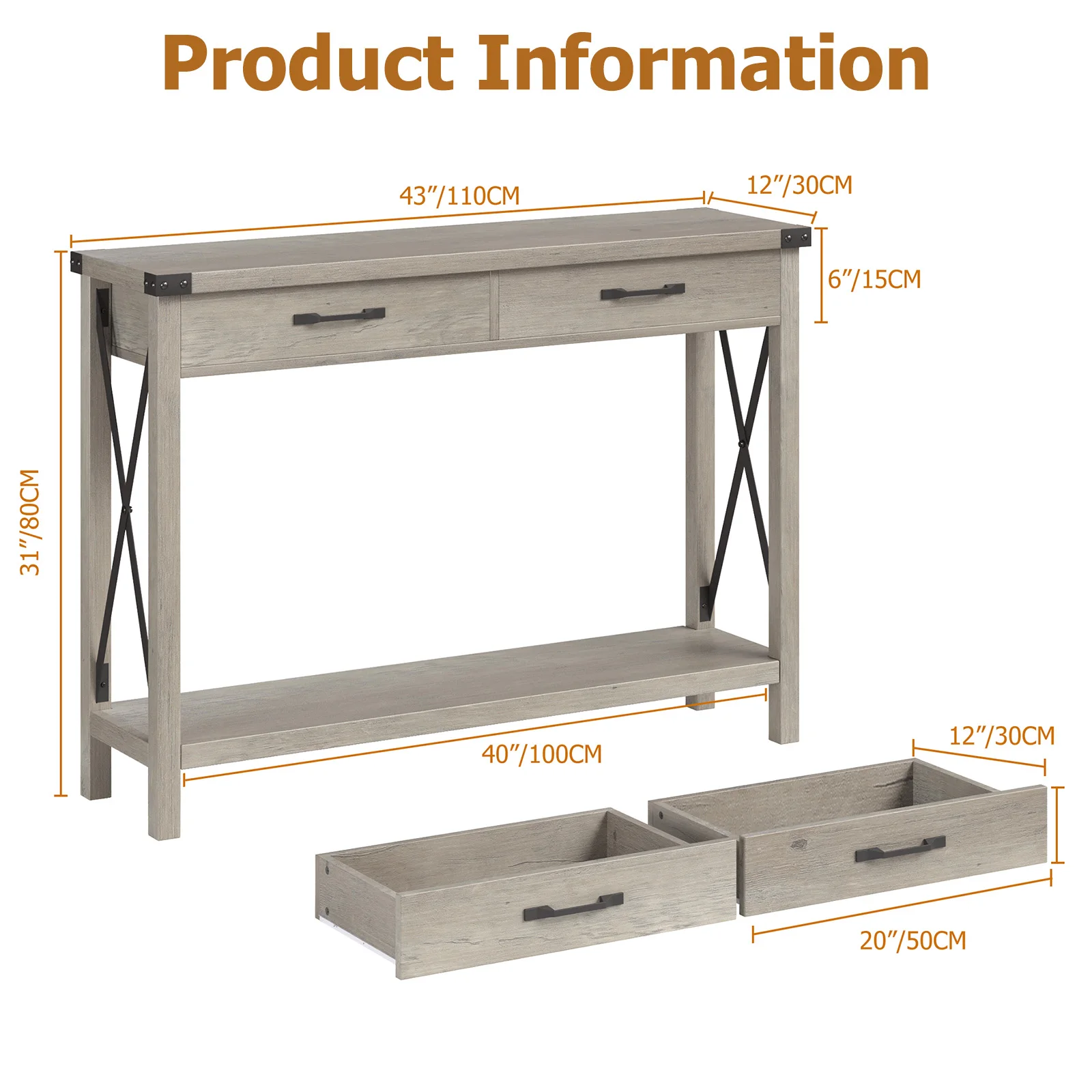 Wooden Foyer Table,Farmhouse-Inspired Console Table with 2 Drawers,Storage Sofa Table for Living Room and Hallway,Home Furniture