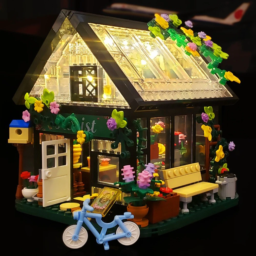 MOC Flower Store House Building Blocks Set Street View Plant Garden Hut Architecture Idea Toys Children Birthday Holiday Gifts