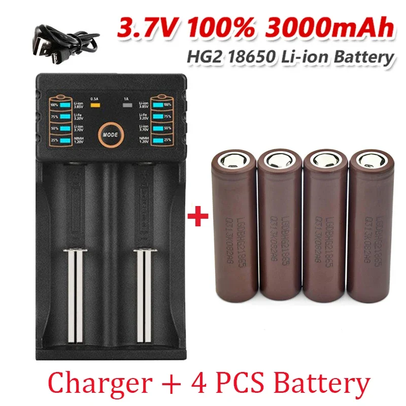 

100% original brand new 18650 3000mah 3.7V discharge 20a dedicated to HG2 energy rechargeable battery+charger