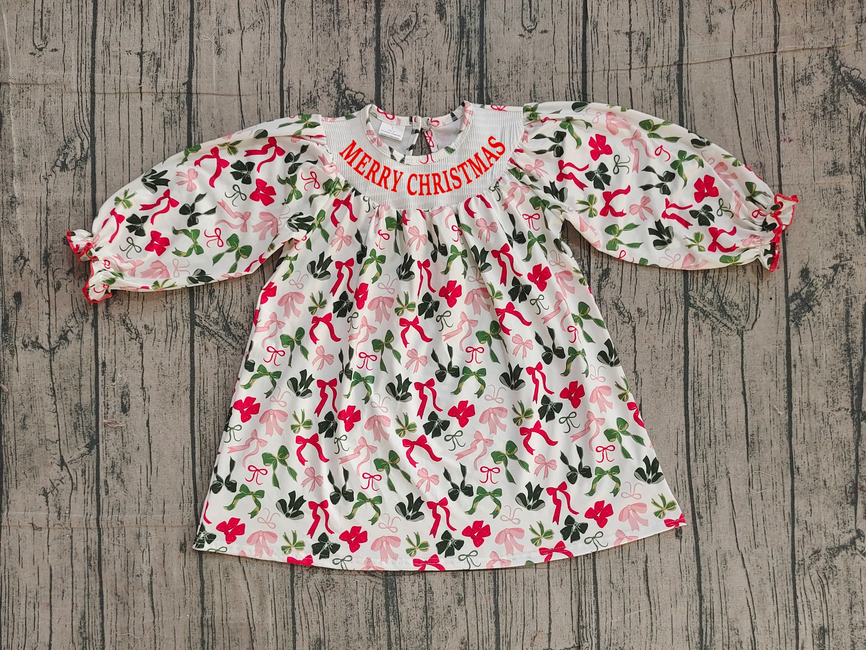 z1127-09 GLD1094 Pre-sale girl dresses baby girl clothes smocked bow long sleeve Dress Wholesale Boutique kids clothes girl