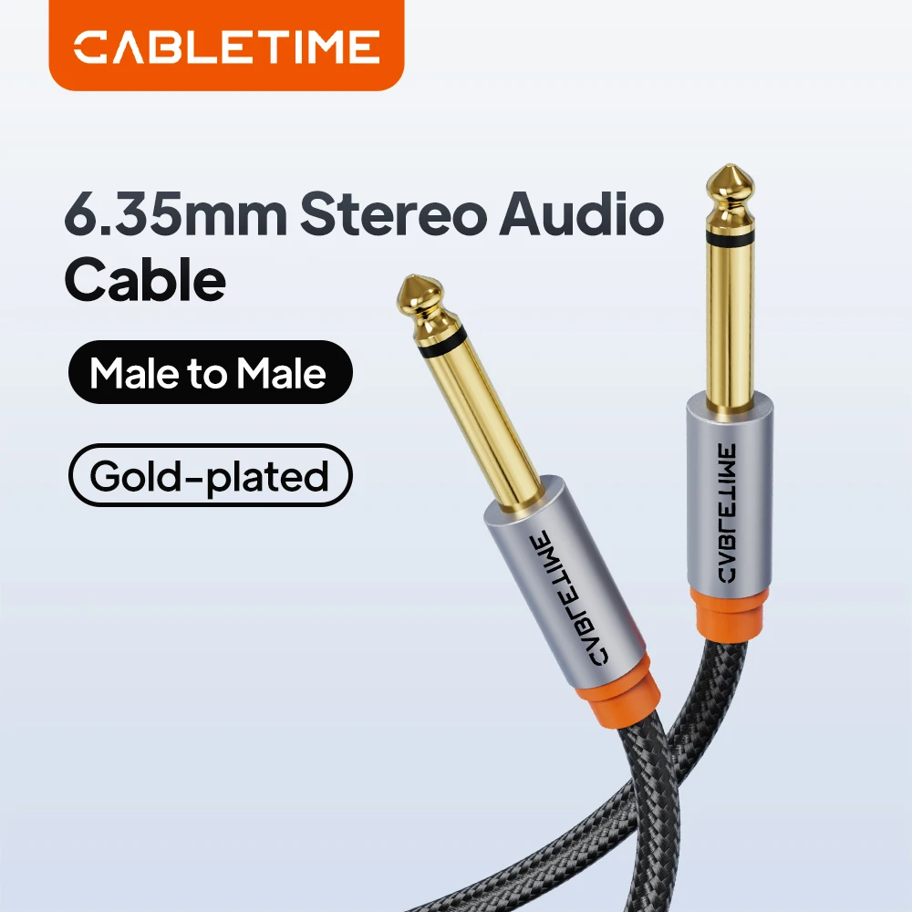 CABLETIME 6.35mm to 6.35mm TRS Stere Guitar Instrument Cable 1/4 Inch Aliminum Shell Braided Jacket for Guitar Bass Amplifier