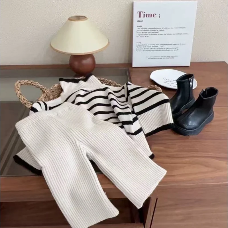 

Children's Winter Sets 2Pcs Children Girls Sweater Top Over Knitted Flared Pant 1-7 Year Old Girl Clothes Knitted Sweater+Pant