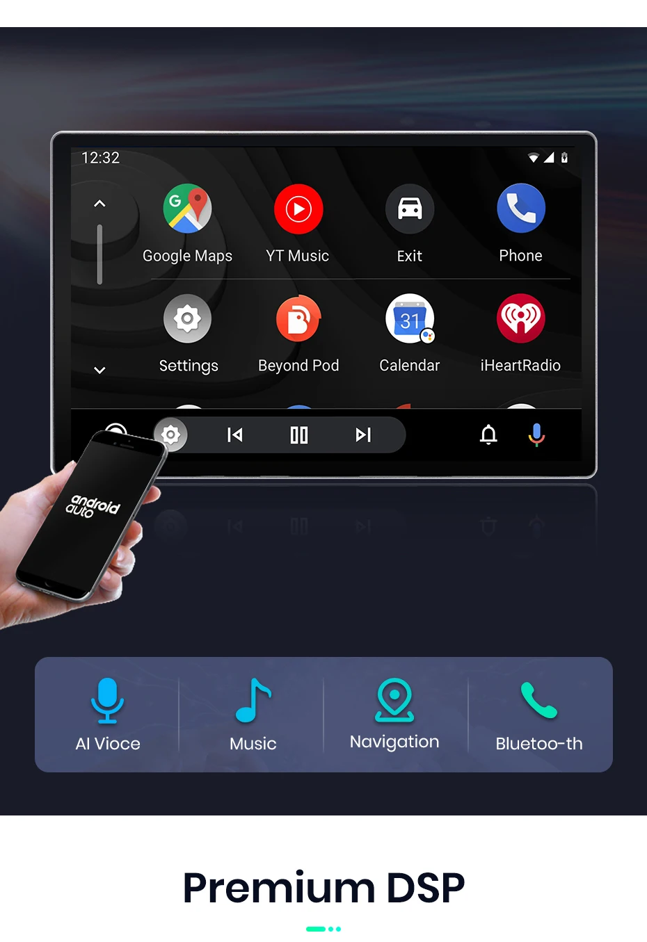 Junsun 11,5 Zoll QLED Touchscreen Universal-Autoradio, kabellos, für Apple CarPlay, Android Auto, Stereo-Multimedia-Videoplayer, intelligente Fahrzeugsysteme, 2-DIN-Autoradio, Head Unit, GPS-Navigation, BT, 4G, WLAN, 8-Kern-Prozessor, FM, AM, DSP, RDS, SWC, DAB – Detail 15