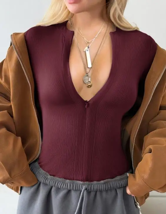 

Women's Long Sleeved T-Shirt 2025 Autumn and Winter Fashion Sports Yoga Slim Fit Zipper Long Sleeved T-Shirt Women's Clothing