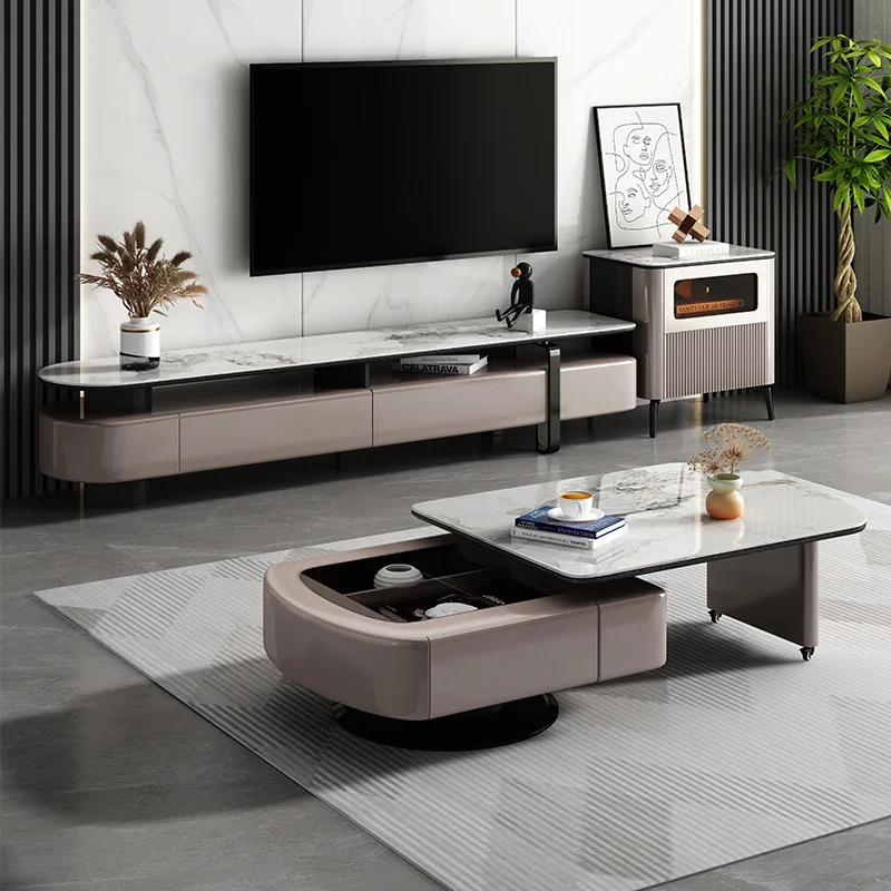 Italian light luxury rotatable slate coffee table TV cabinet creative designer living room minimalist home coffee table with