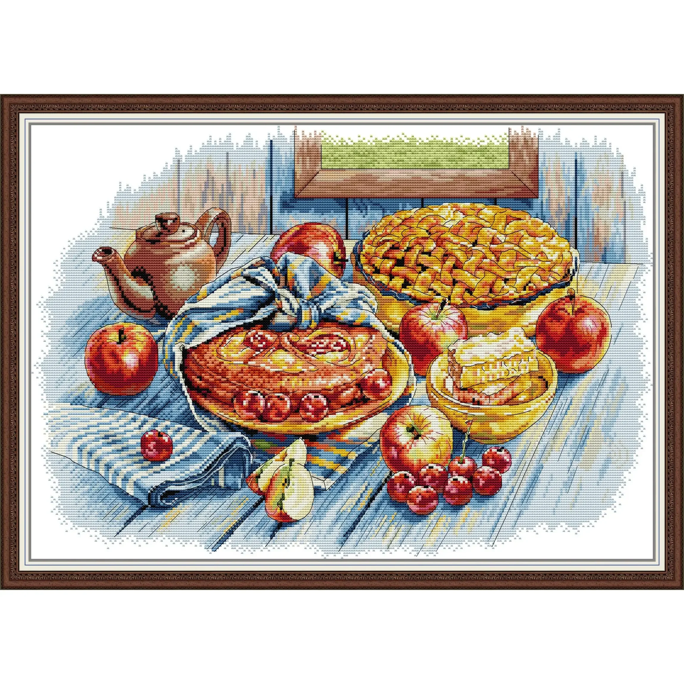 

Joy Sunday Pre-printed Cross Stitch Kit Easy Pattern Aida Stamped Fabric Embroidery Set-Apple Cherry Pie