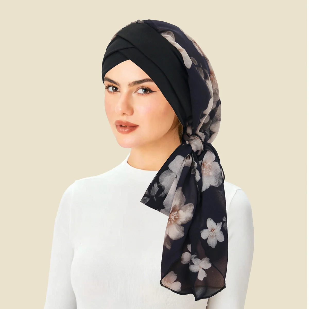 2026 New Women Printed Turban Cap Long Tail Headscarf Strechy Bandana Muslim Hijab Inner Caps Hair Loss Cover Beanies Bonnet