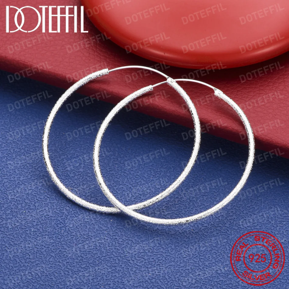 925 Sterling Silber 35/50/60MM Einfache Mattierte Creolen für Damen, Modischer Hochzeitsschmuck für Partys