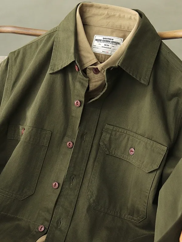 

Мужская повседневная рубашка из плотного хлопка в американском стиле, весна-осень, винтажная, в стиле милитари, на пуговицах, для мужчин