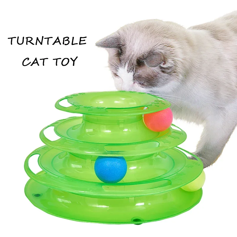 

Three Levels Intelligence Toy for Cat Funny Cat Tower Puzzle Candy Color Grind Claws Amusement Ball Training Amusement Plate