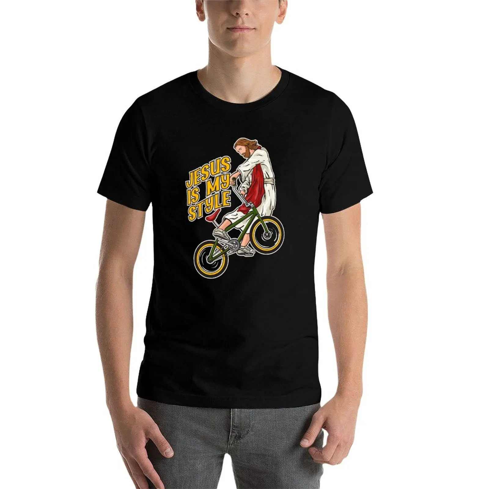 Cristo en una bicicleta-Camiseta BMX Jesús para hombre, camisetas de algodón de anime, camiseta de gran tamaño
