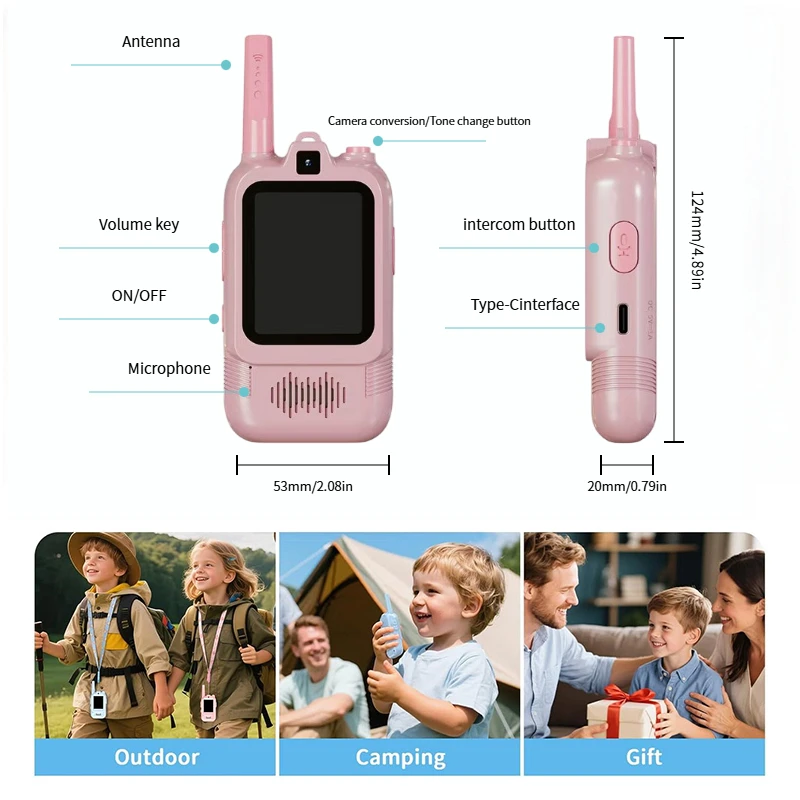 Giocattoli walkie-talkie video per bambini Confezione da 2 Chat vocale Scatta una foto a lungo raggio per ragazza Ragazzo Escursionismo Gioco all'aperto Campeggio di età compresa tra 3 e 12 anni