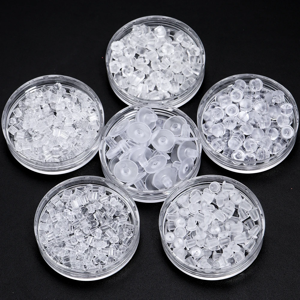 Bouchons arrière de boucles d'oreilles en Silicone, 200/500 pièces, bouchons transparents pour bricolage, fabrication de bijoux, accessoires de boucles d'oreilles