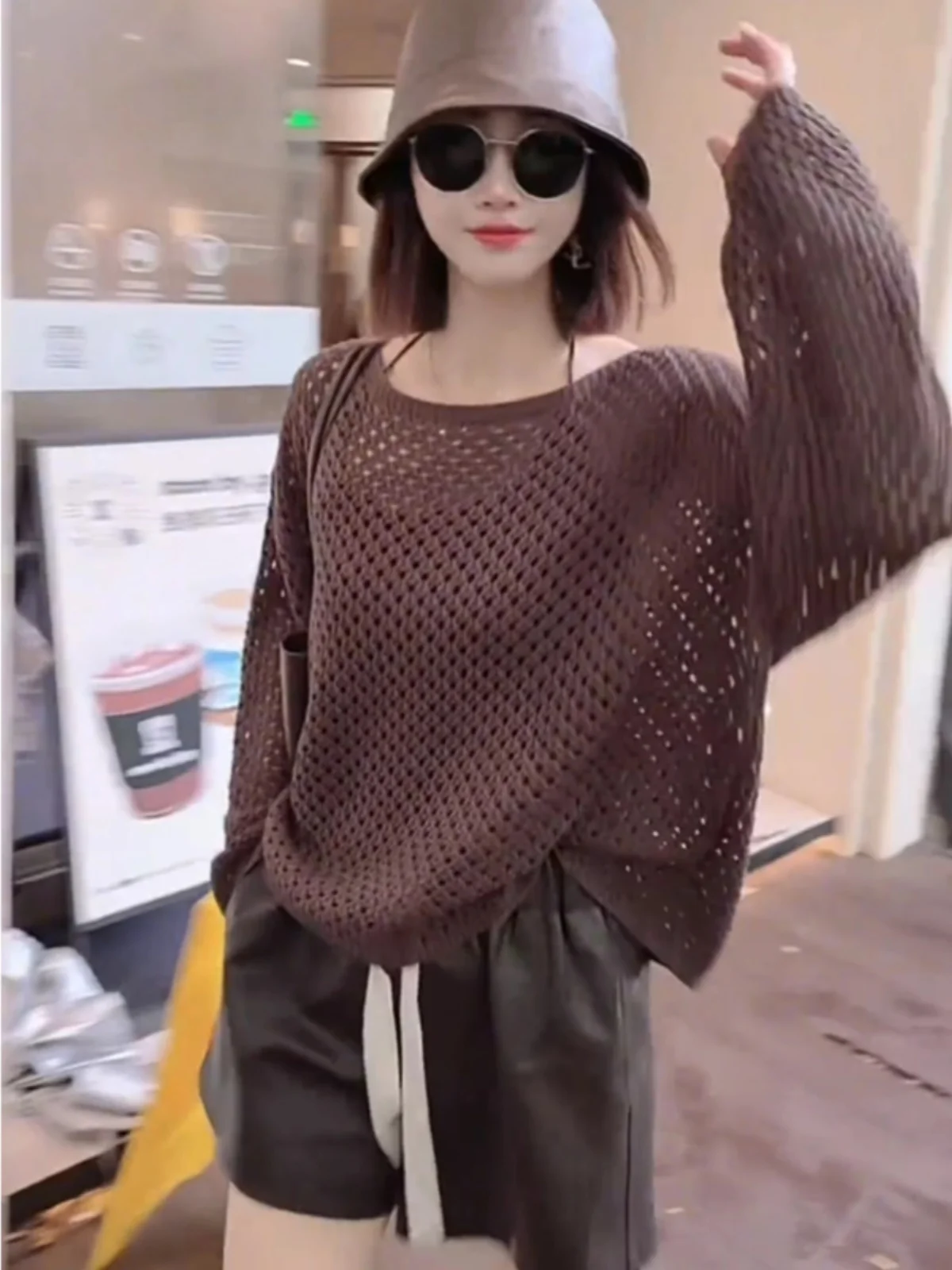 

Модный ажурный вязаный свитер для женщин на раннюю осень, свободный, мягкий, уютный, в корейском стиле, с длинными рукавами и круглым вырезом