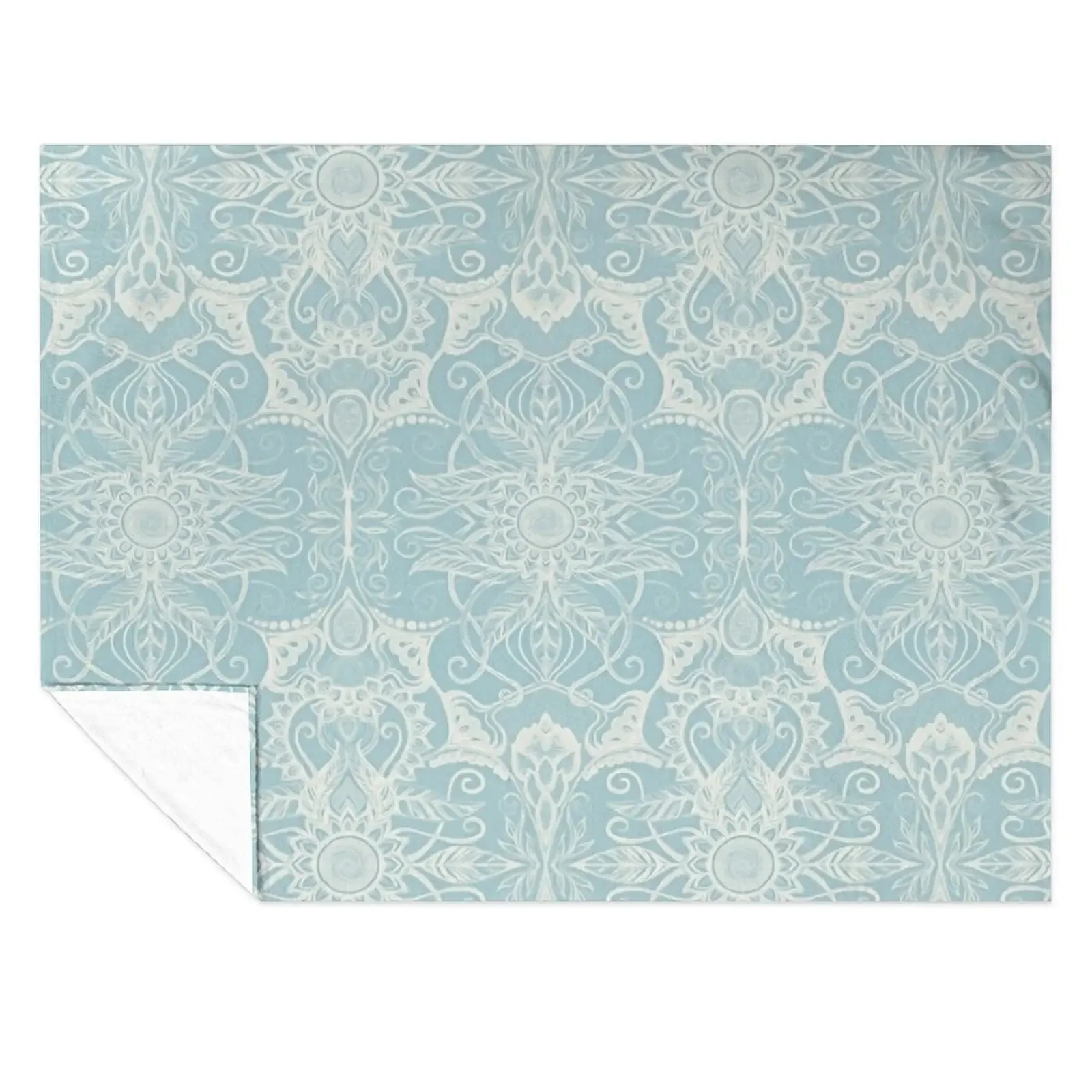 

Floral Pattern in Duck Egg Blue & Cream Throw Blanket Polar Thermal Travel Furry Blankets