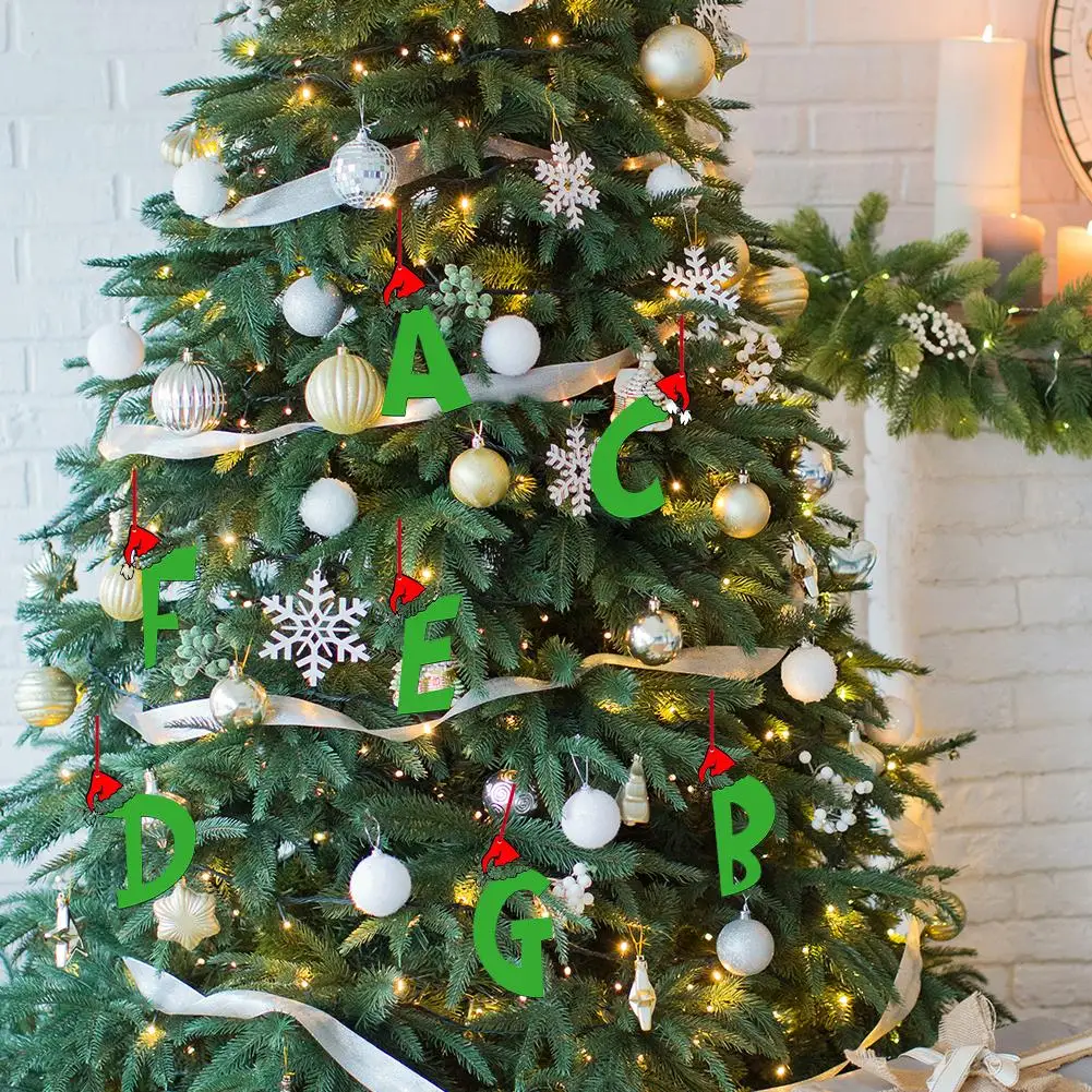 Christmas Creative 26 Lettersdecorative Pendants Double Side Printed Christmas Tree Letters Home Party Gifts For Home Car