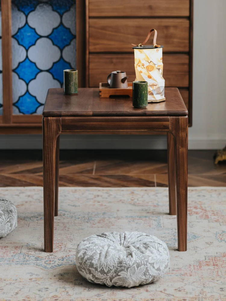 LMM living room balcony tea table square table removable black walnut solid wood household small side table