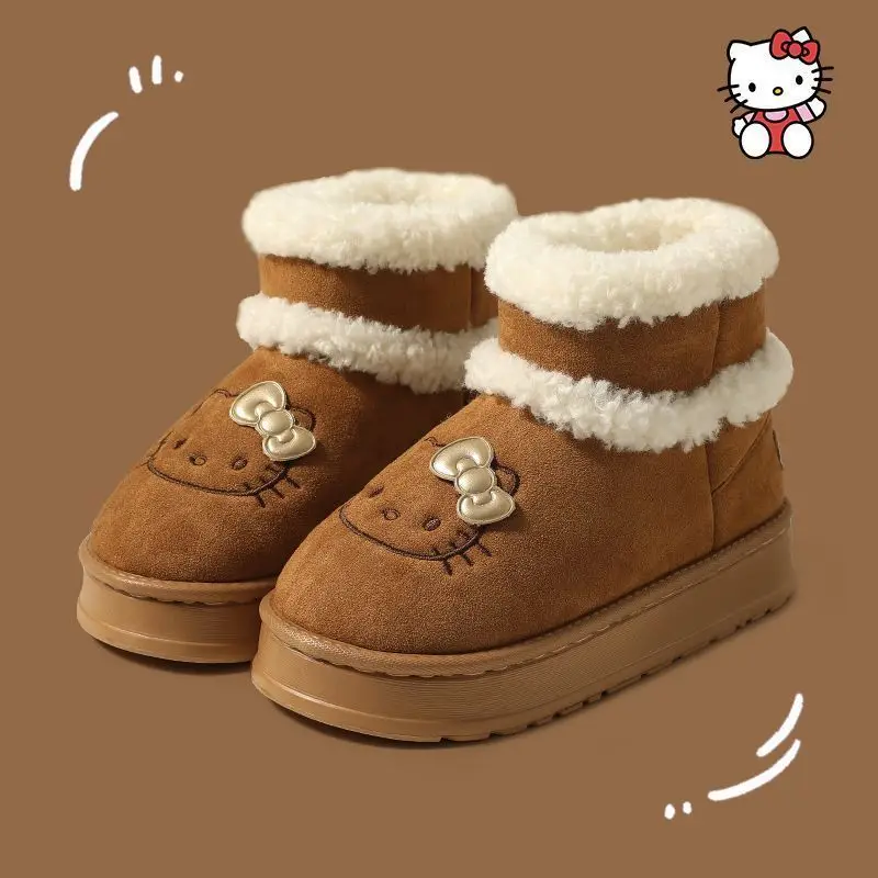 Cute Cartoon KT Cat Versatile Snow Boots Women's Autumn and Winter Outerwear Fashionable Velvet Extra Thick Warm Cotton Shoes