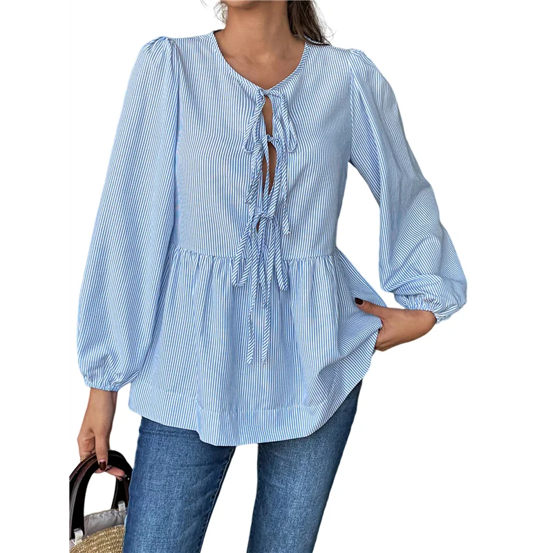 

CYL-женская блузка с завязками на шнуровке Y2k, топы с пышными рукавами и v-образным вырезом, свободная летняя милая одежда