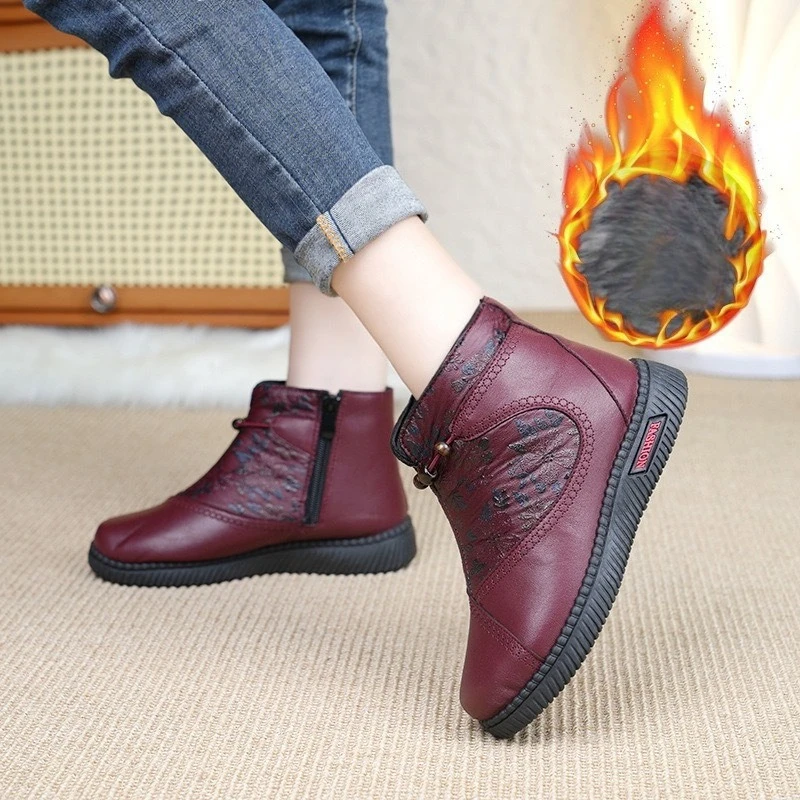 Winter Women's Boots Plush Womens Snow Boots Keep Warm Comfortable Mama Shoes Non Slip Zip Women Ankle Boots Soft Sole Zapatos