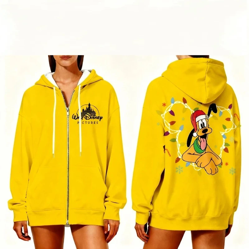 المرأة المتضخم زمم هوديي الملابس الشتوية ديزني بلوتو عيد الميلاد موضة الشارع الشهير Y2K جديد هوديي الخريف/الشتاء عادية