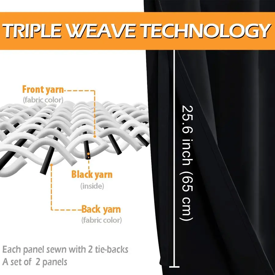 ผ้าม่านกันแสงสำหรับห้องนอน ขนาด 60 x 63 นิ้ว ผ้าม่านกันความร้อนและลดเสียงรบกวนสำหรับห้องนั่งเล่น 2 ชิ้น