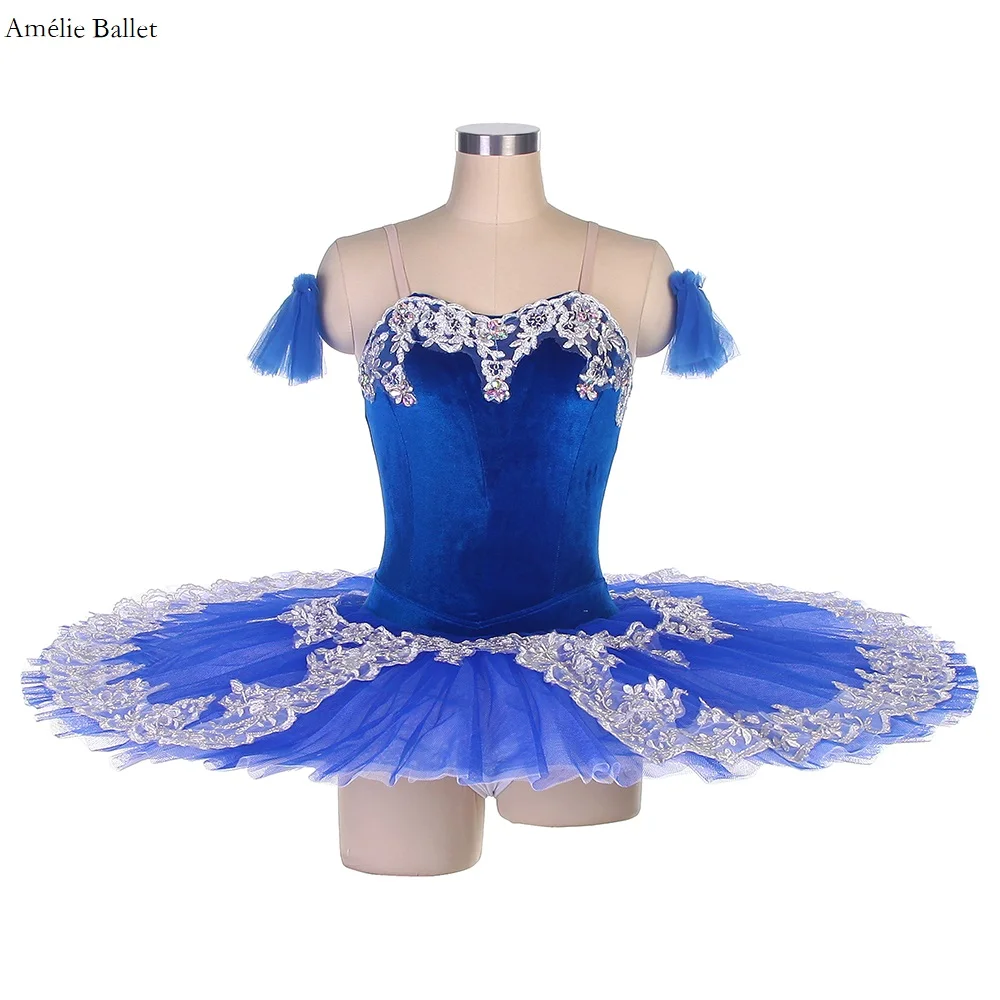 BLL406 Royal Blue Velvet Bodice Ballet Pancake Tutu for Girls & Women Ballerina Performance Costume Pre-Professional Tutu Dress