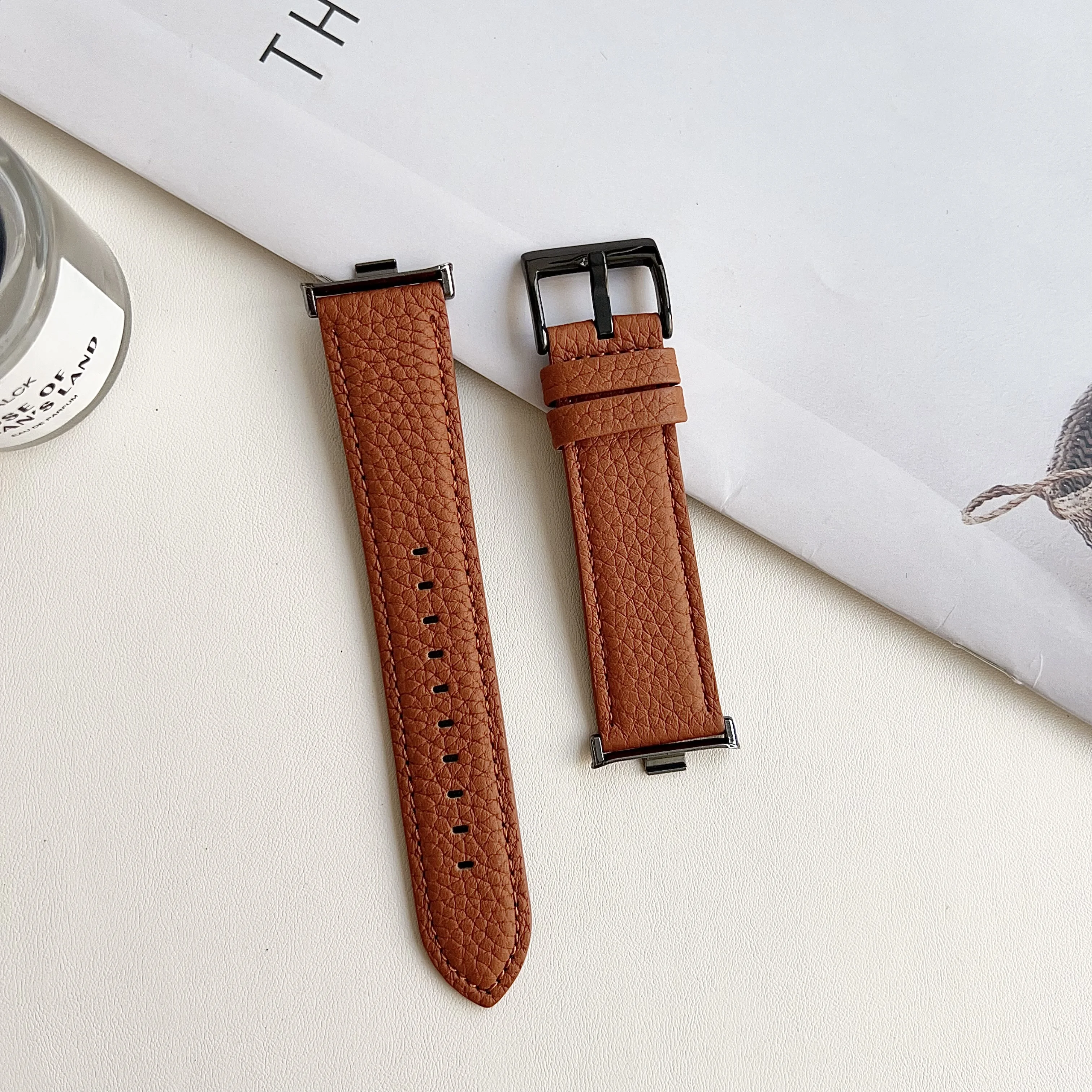 Кожаный ремешок Lychee для часов Redmi watch 4, xiaomi band8 pro