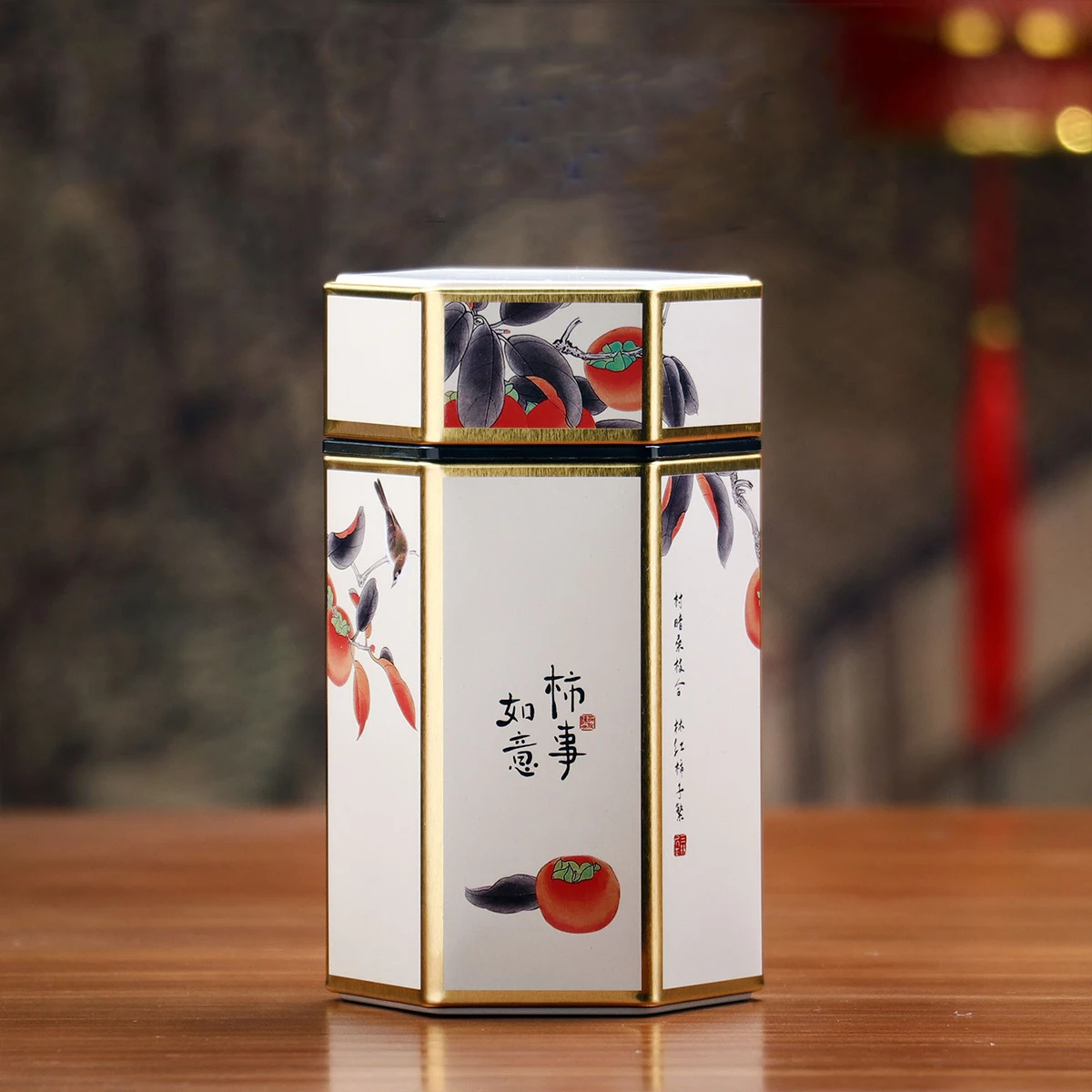 New Loose Tea Sealed Storage Cans Chinese Style Metal Hexagonal Tea Packaging Box Travel Portable Small Tea Storage Tanks