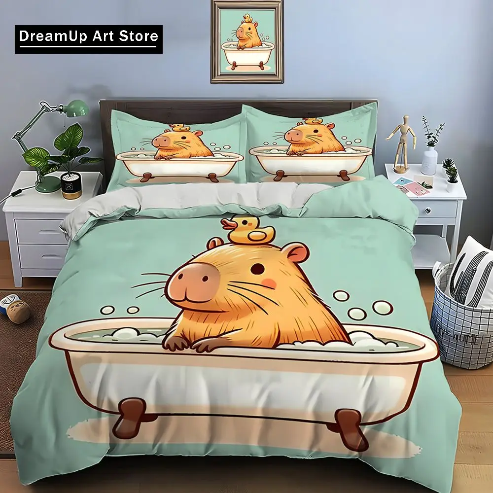 Cute Cartoon Capybara Print Bedding Set Duvet Cover 1 Duvet Cover 2 Pillowcases Adult and Children Bedding Set Luxury Gifts