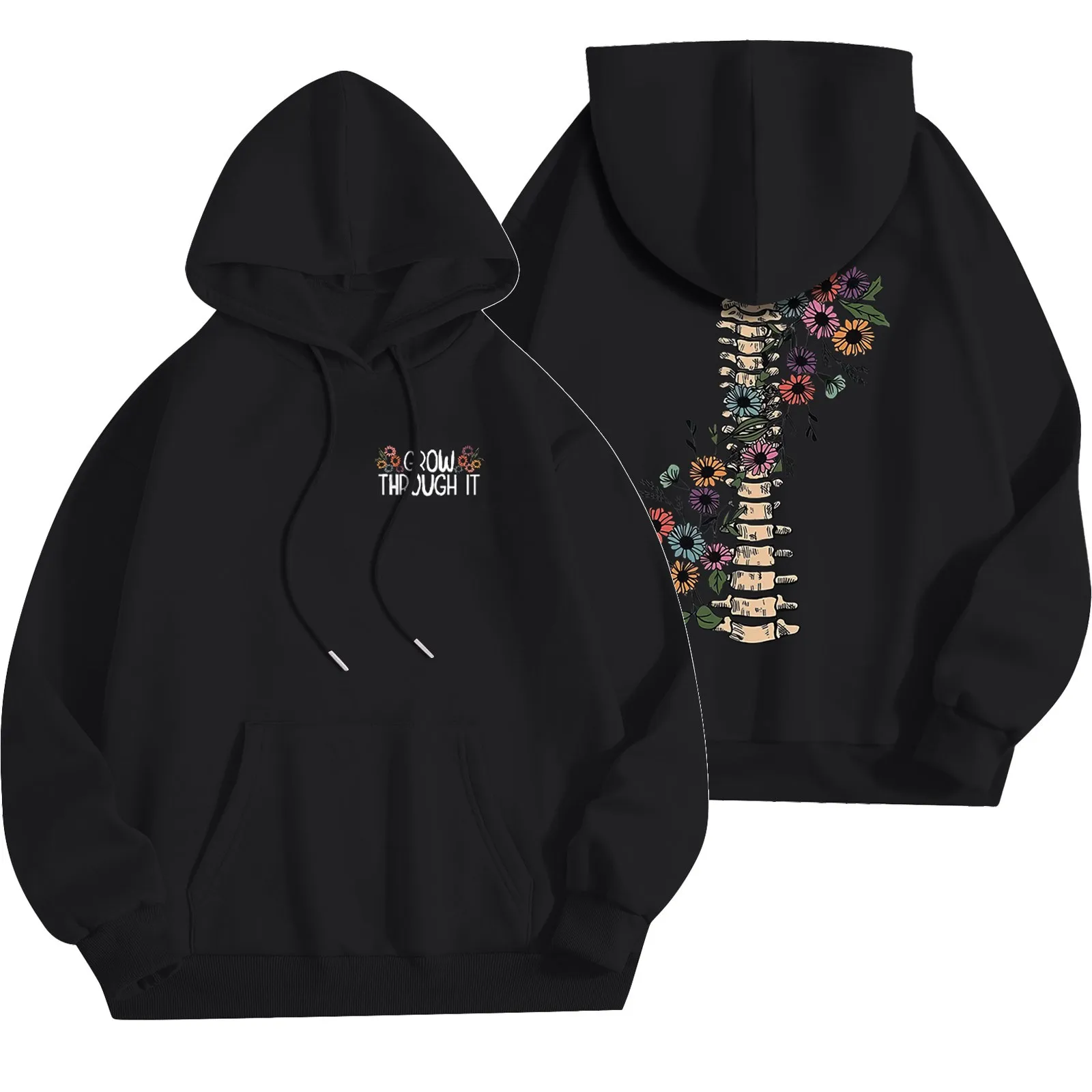

Beautiful Skull And Flowers Printed Hoodies Street Women Sweatshirts Pullover Tops High Street Loose Female Clothes