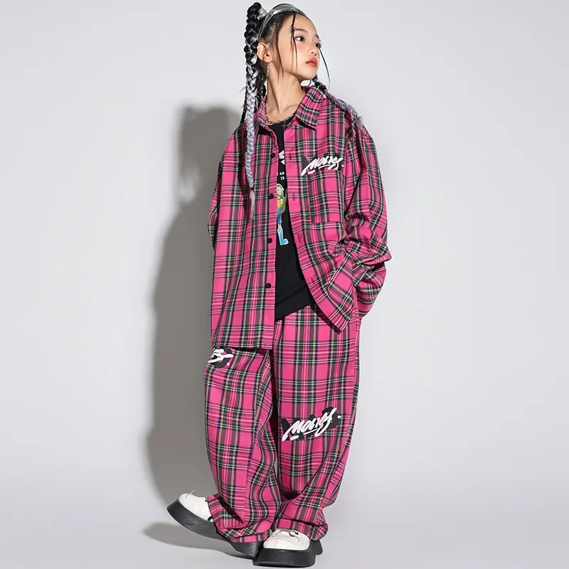 Loose Checkerboard Set Boys and Girls Hip Hop Performance Clothing Jazz Dance Clothing Street Dance Children's Trendy Clothes