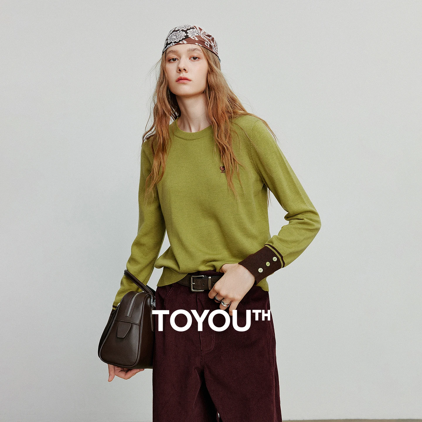 TOYOUTH Women Knitted Sweater 2025 Autumn New Round Neck Love Embroidered Contrast Splicing Wool Knitted Sweater Tops