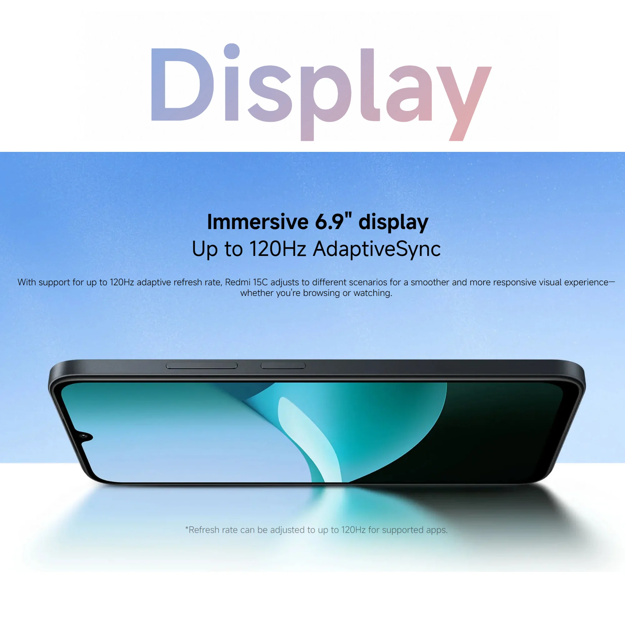 كاميرا Xiaomi Redmi 15C 4G 4+128GB 6.9 بوصة 120 هرتز كاميرا 50 ميجابكسل MediaTek Helio G81-Ultra معالج 6000mAh 33W بصمة جانبية NFC