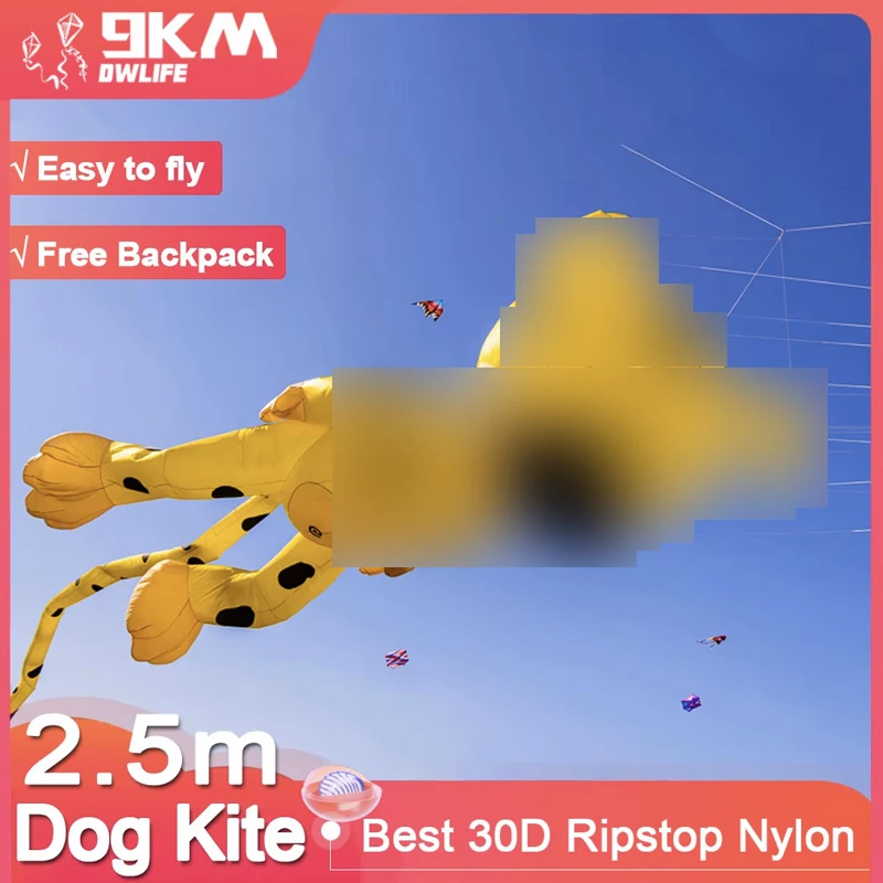Cometa para perro Fleck de 9KM y 2,5 m, línea de tela de nailon Ripstop, colgante para cometa para lavandería, cometa profesional grande inflable suave para adultos