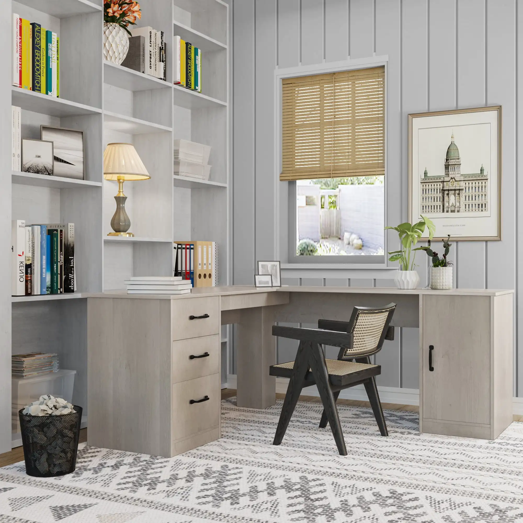 L Shaped Desk Corner Office Desk Computer Desk with Storage Cabinet & Drawers, Gray