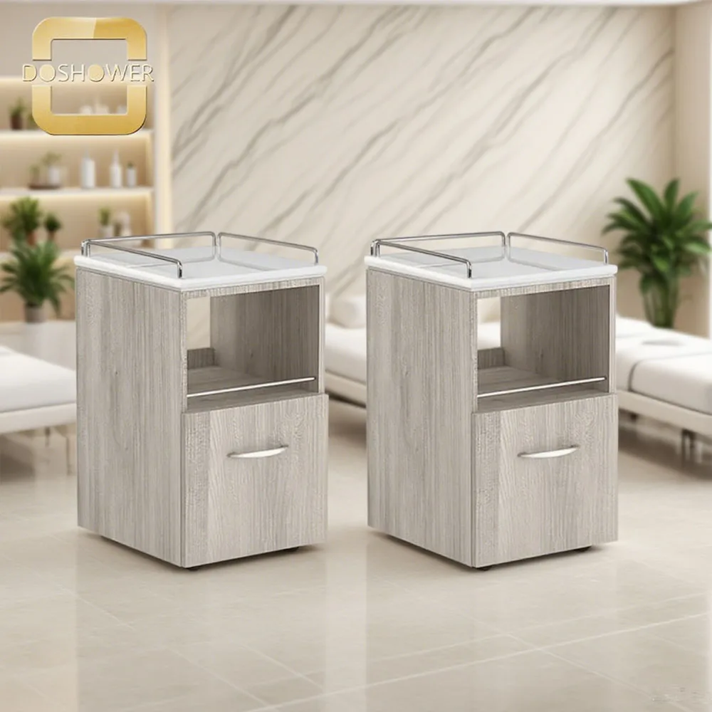 Brown portable trolley with storage wheel Tools Painted  furniture design for Spa Nail barber Salon