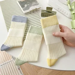 Spring and Summer Girls Socks Woman Japanese Korean Version Medium Tube Cotton Socks Versatile Contrast Color Stacked Socks